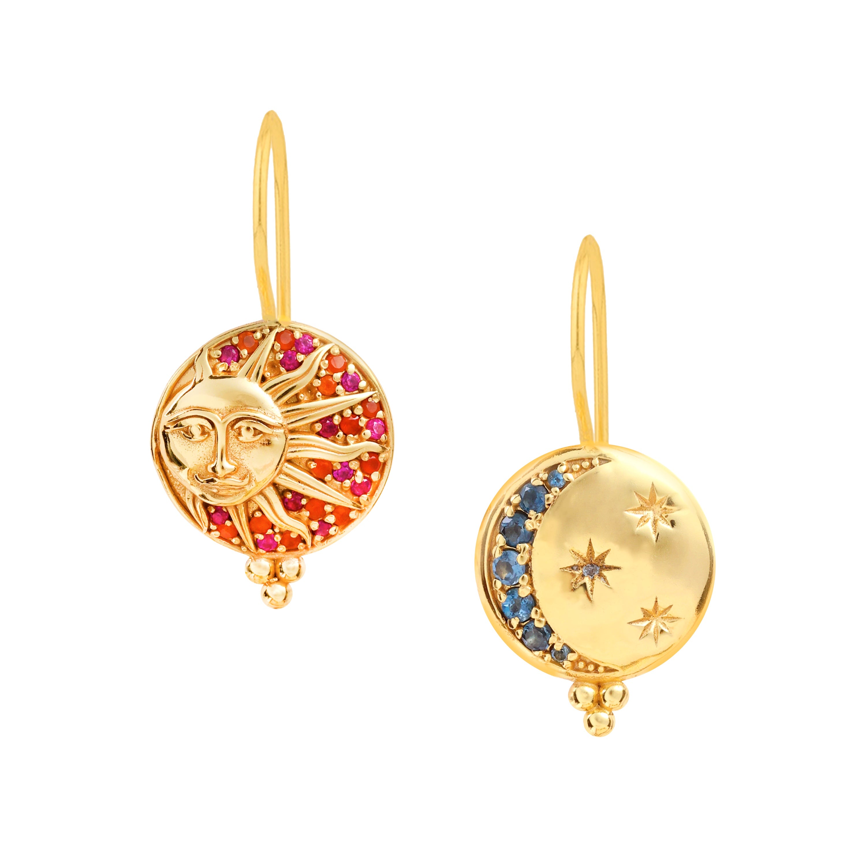 Aurora Sun & Moon Earrings in Garnet, gold plated, handcrafted gemstone earrings Singapore