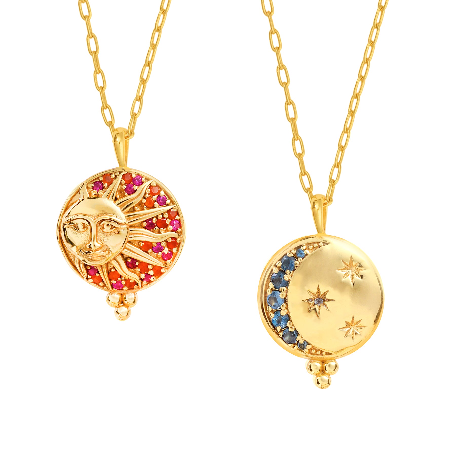 Aurora Sun & Moon Pendant Necklace in Garnet, gold plated, handcrafted gemstone necklace Singapore