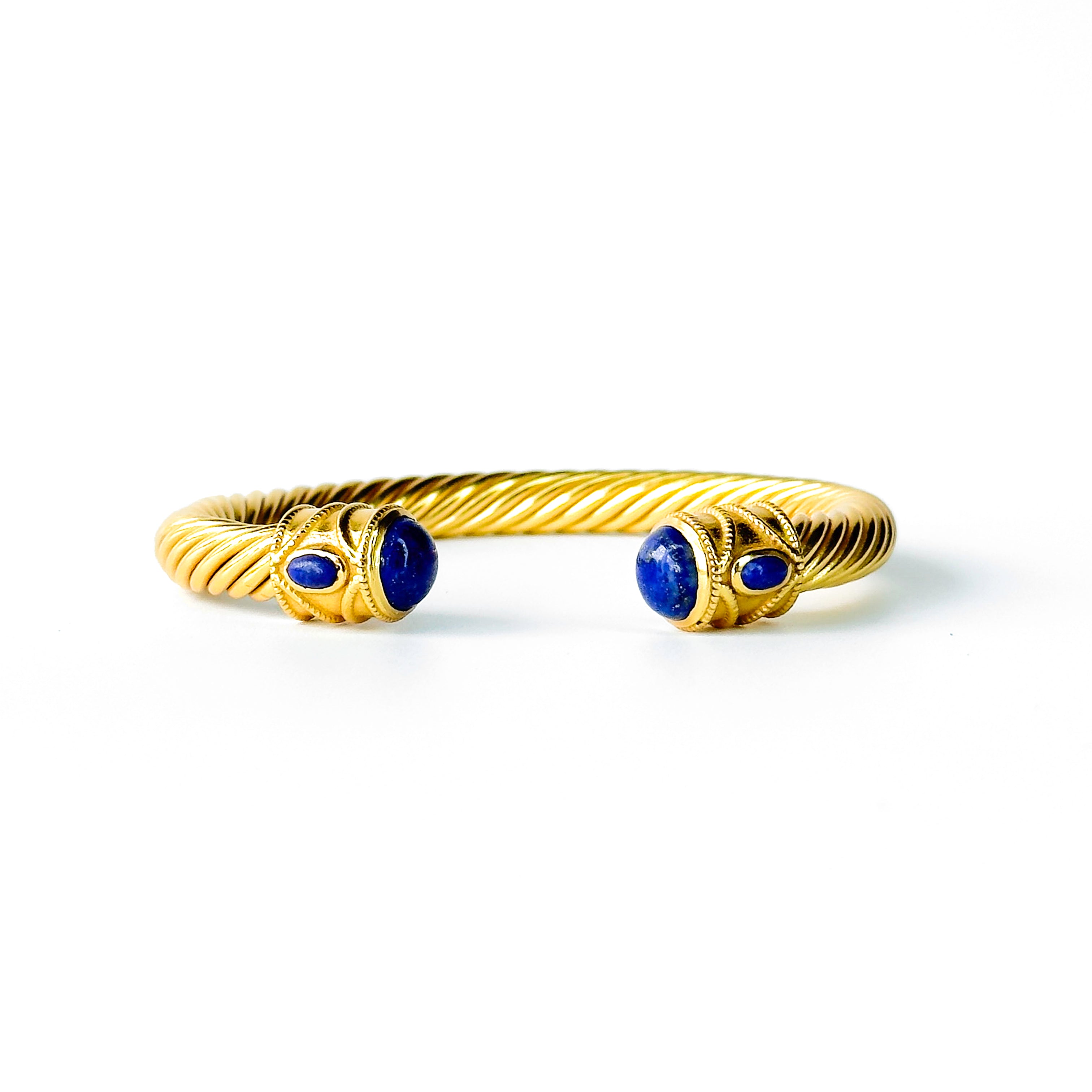 Cable cuff in Lapis Lazuli in Lapis Lazuli, gold plated, handcrafted gemstone bracelets Singapore