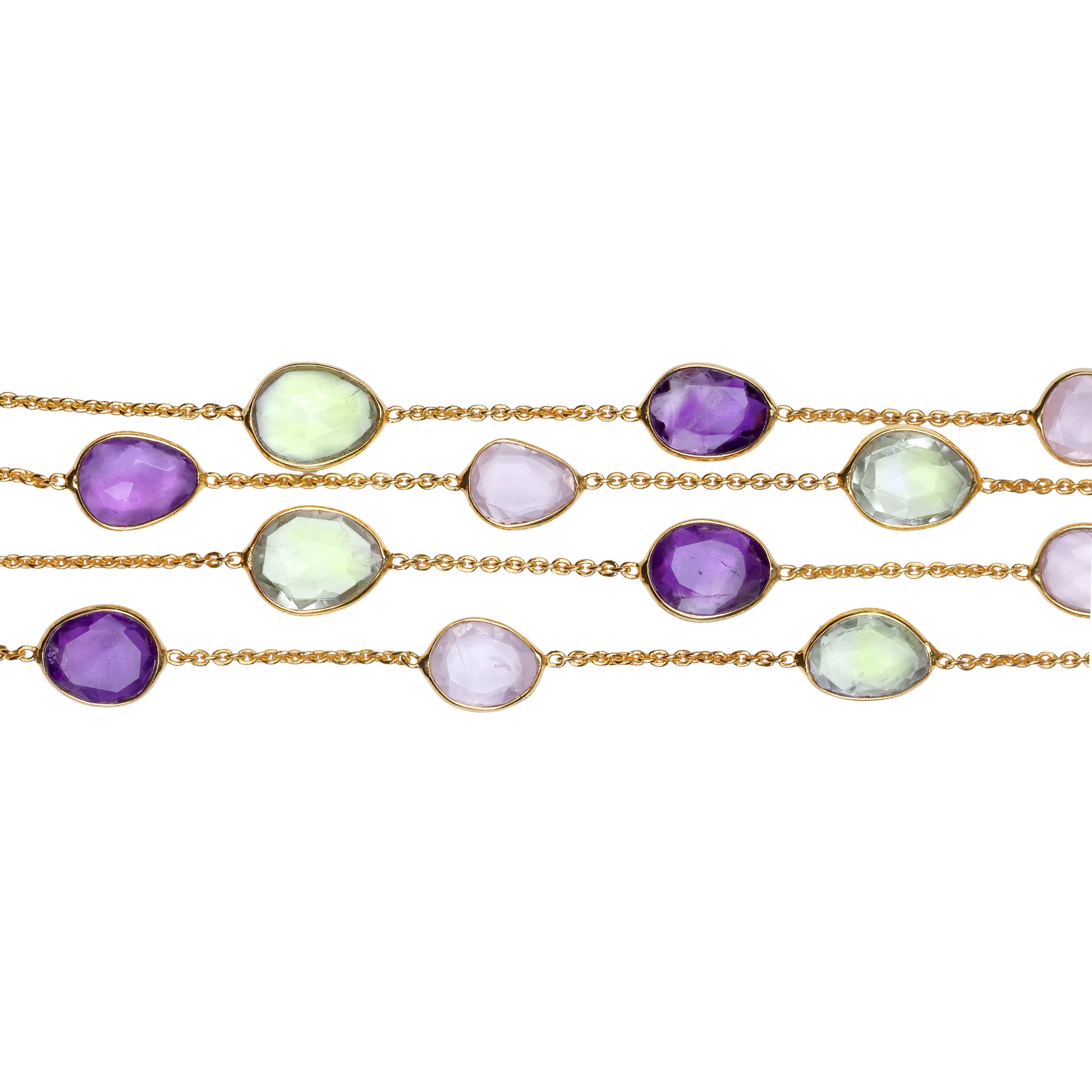 4-Line Bracelet in Amethyst, Prasiolite & Rose Quartz