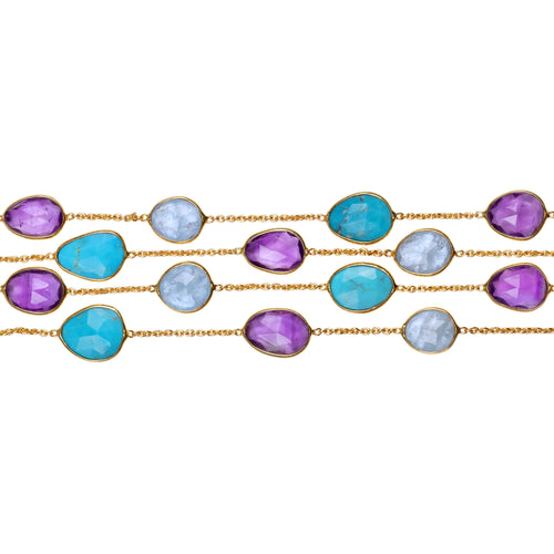 Bracelet - 4 line - Aquamarine, Amethyst & Turquoise