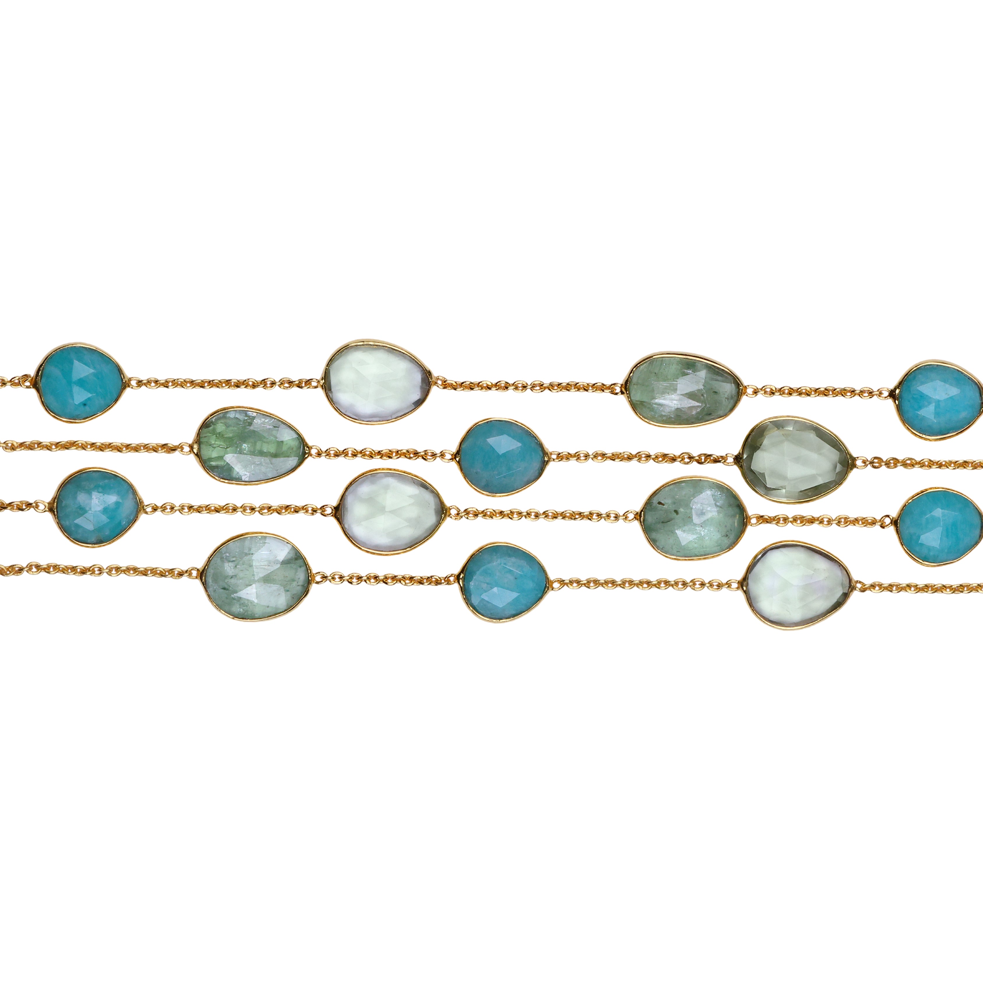 4-Line Bracelet in Green Kyanite, Prasiolite & Turquoise in Kyanite, gold plated, handcrafted gemstone bracelets Singapore