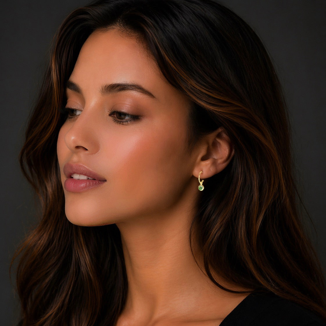 Huggie Hoops in Moss Agate in Moss Agate, gold plated, handcrafted gemstone earrings Singapore