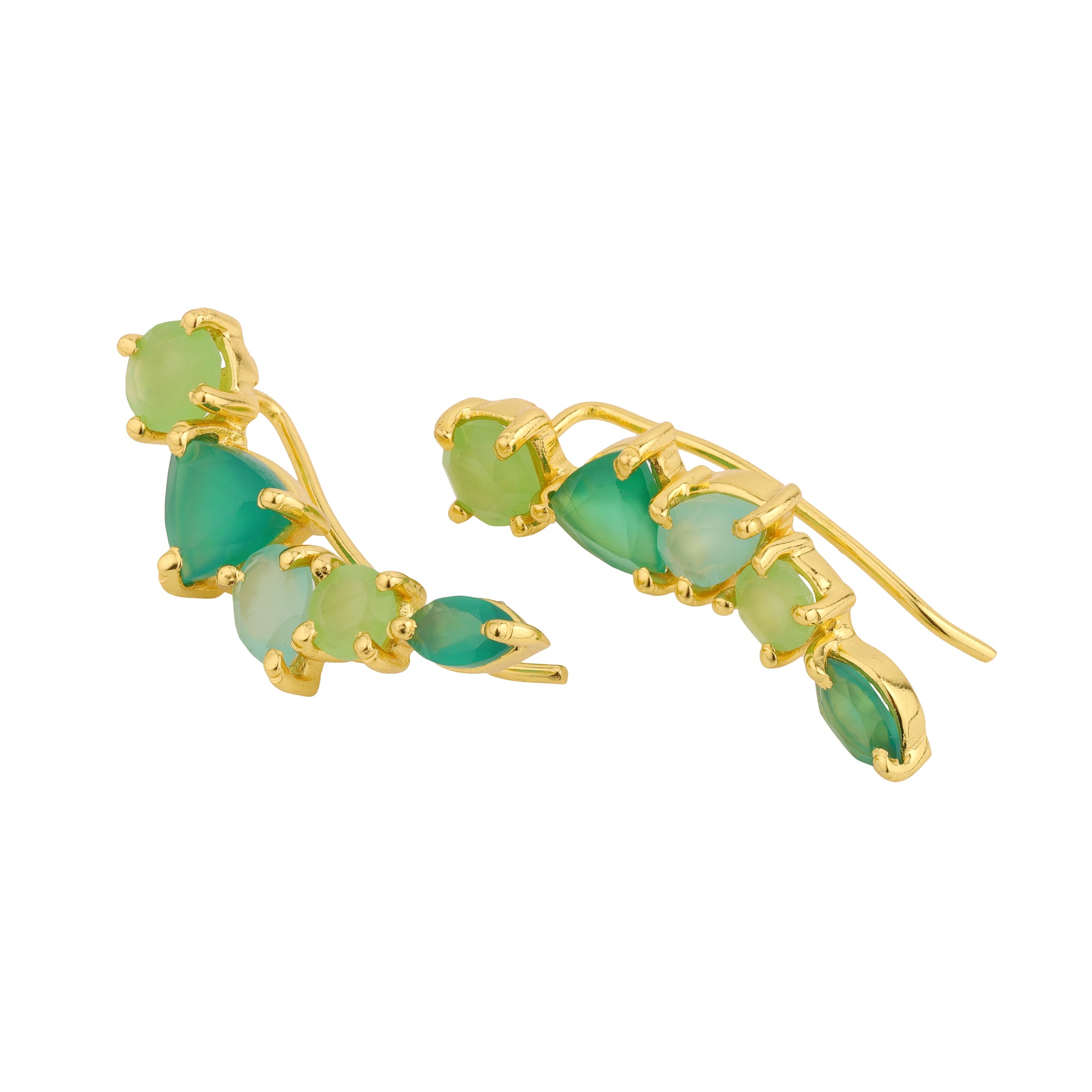 Gemstone Climber Earrings in Greens in Aqua Chalcedony, gold plated, handcrafted gemstone earrings Singapore