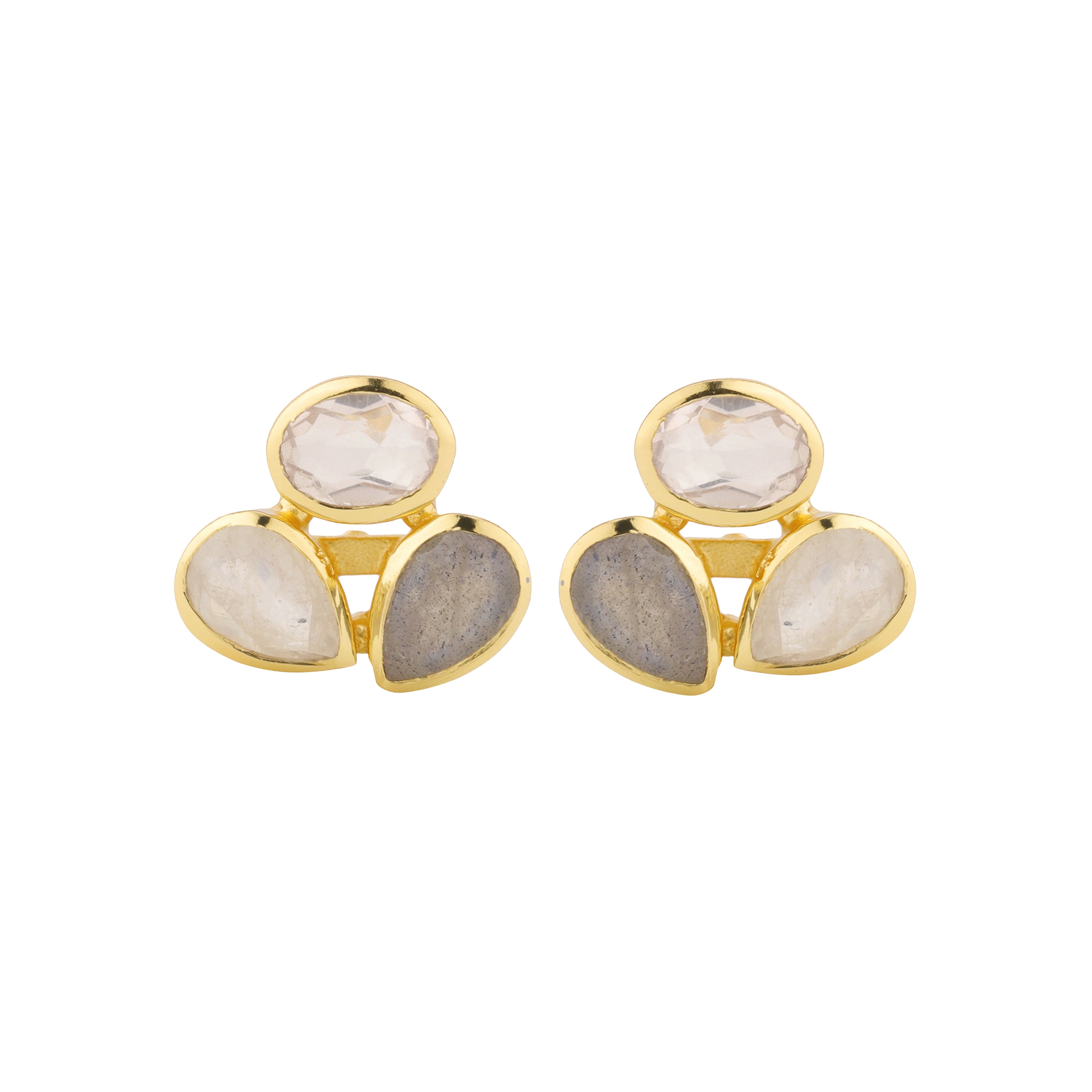 Earrings - Cluster in Pastels in Rose Quartz, gold plated, handcrafted gemstone earrings Singapore