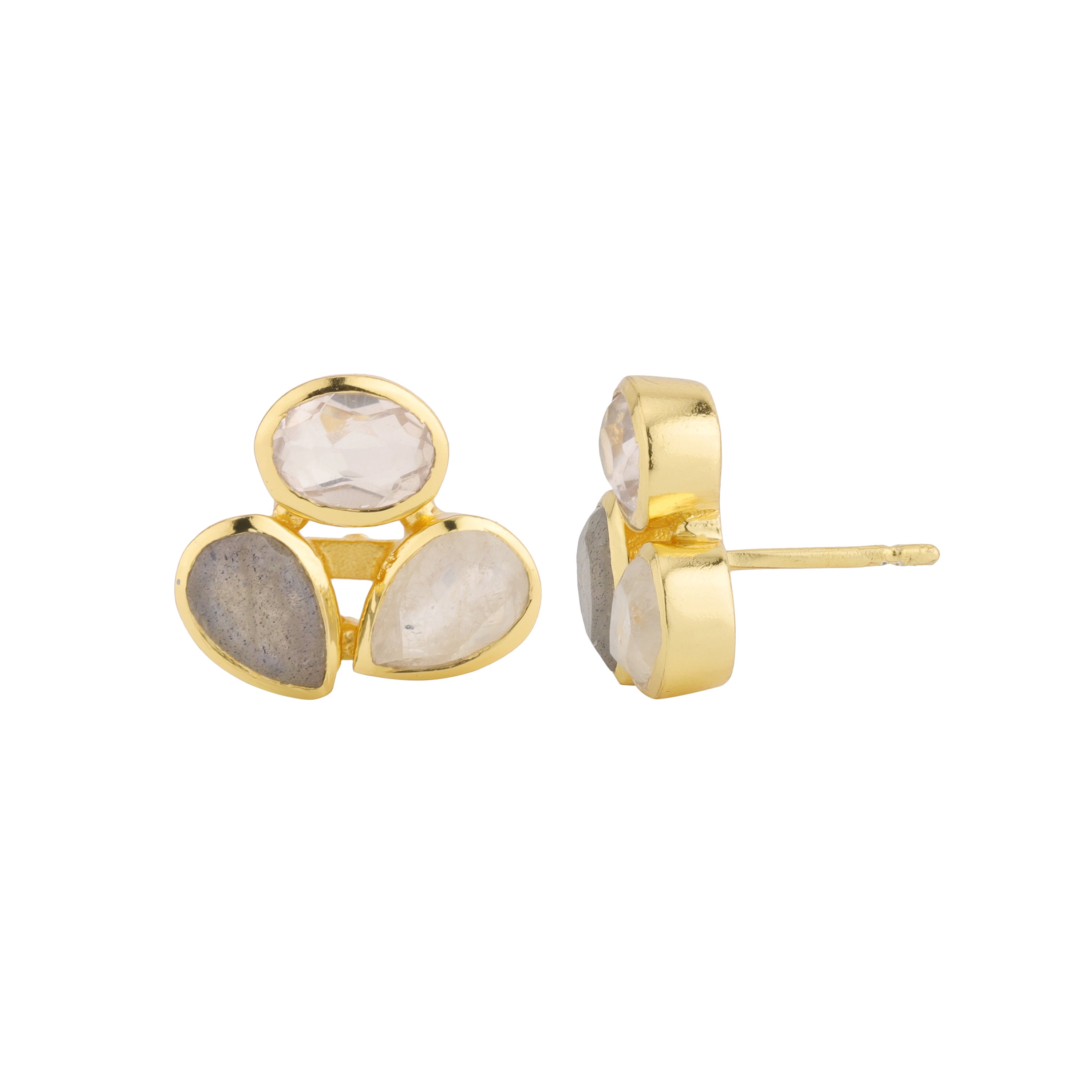 Earrings - Cluster in Pastels in Rose Quartz, gold plated, handcrafted gemstone earrings Singapore