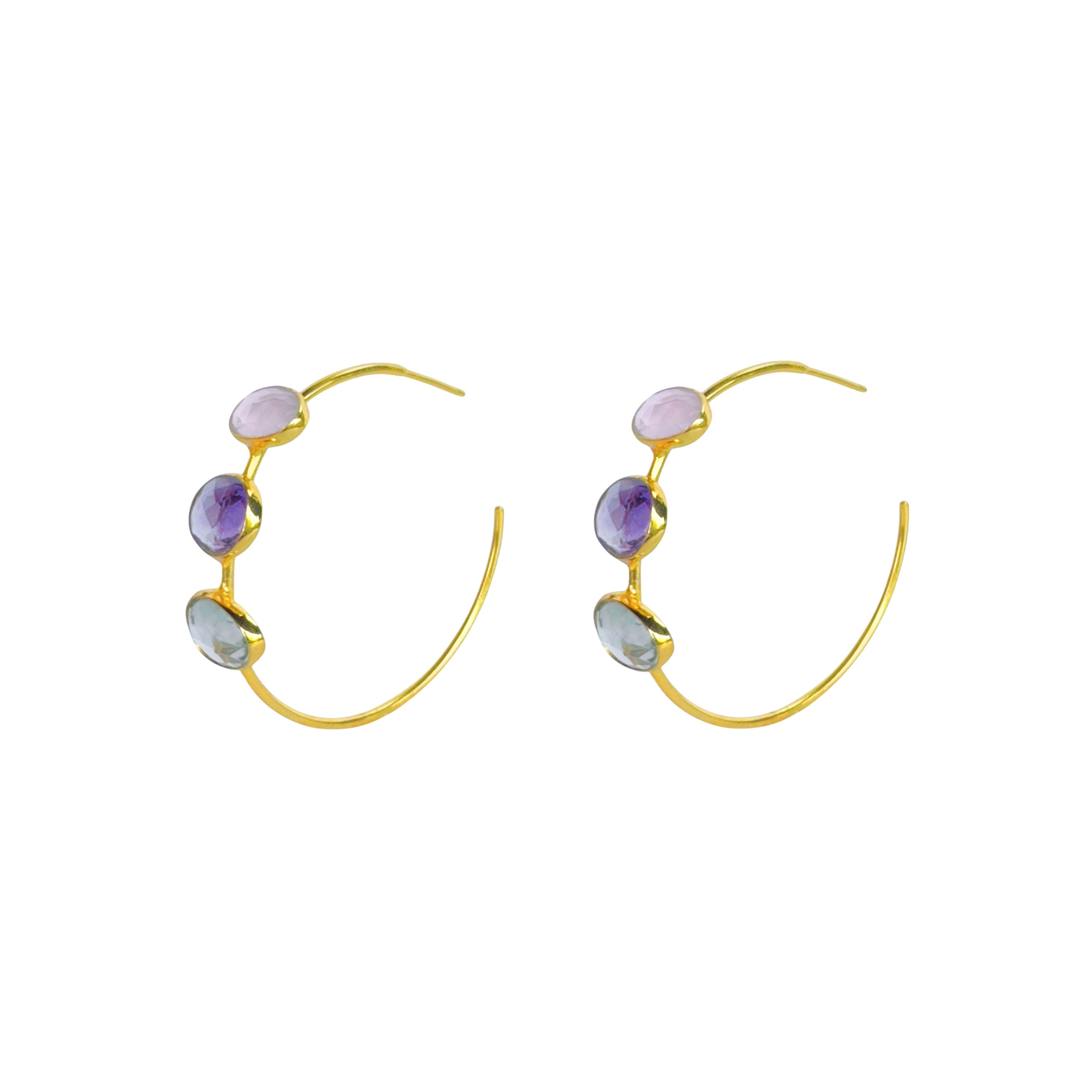 Gemstone Hoops in Amethyst, Prasiolite & Rose Quartz