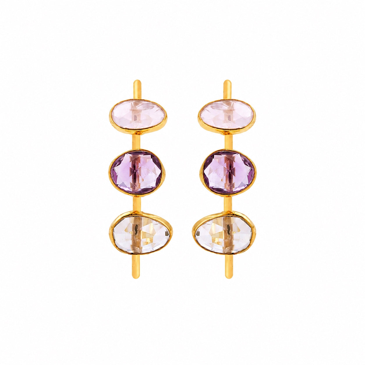 Gemstone Hoops in Amethyst, Prasiolite & Rose Quartz