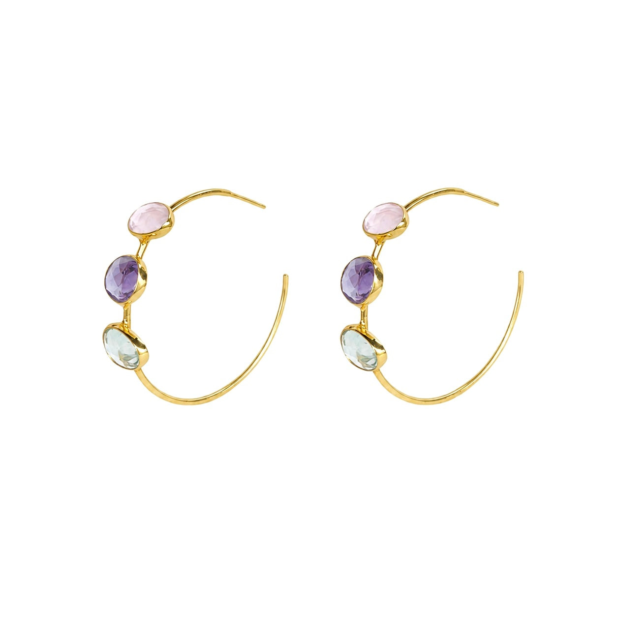Gemstone Hoops in Amethyst, Prasiolite & Rose Quartz