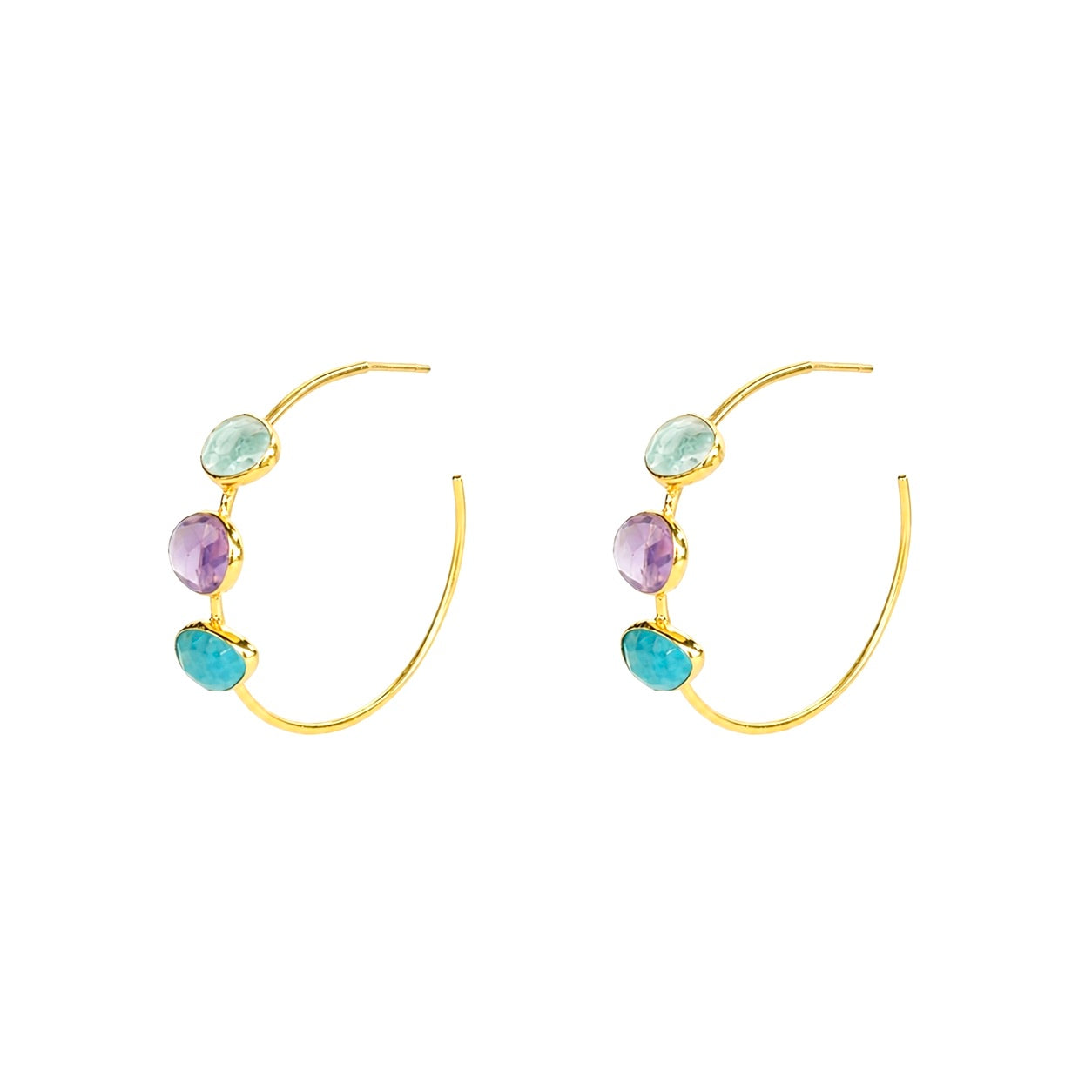 Gemstone Hoops in Aquamarine, Amethyst & Turquoise