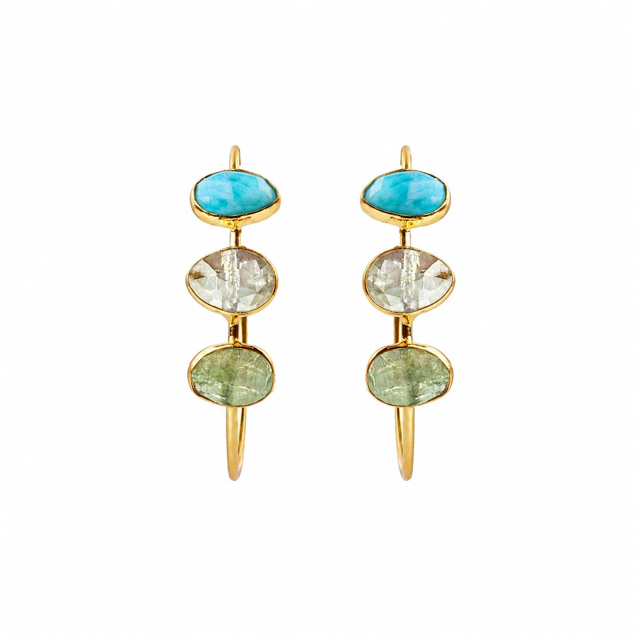 Gemstone Hoops in Green Kyanite, Prasiolite & Turquoise