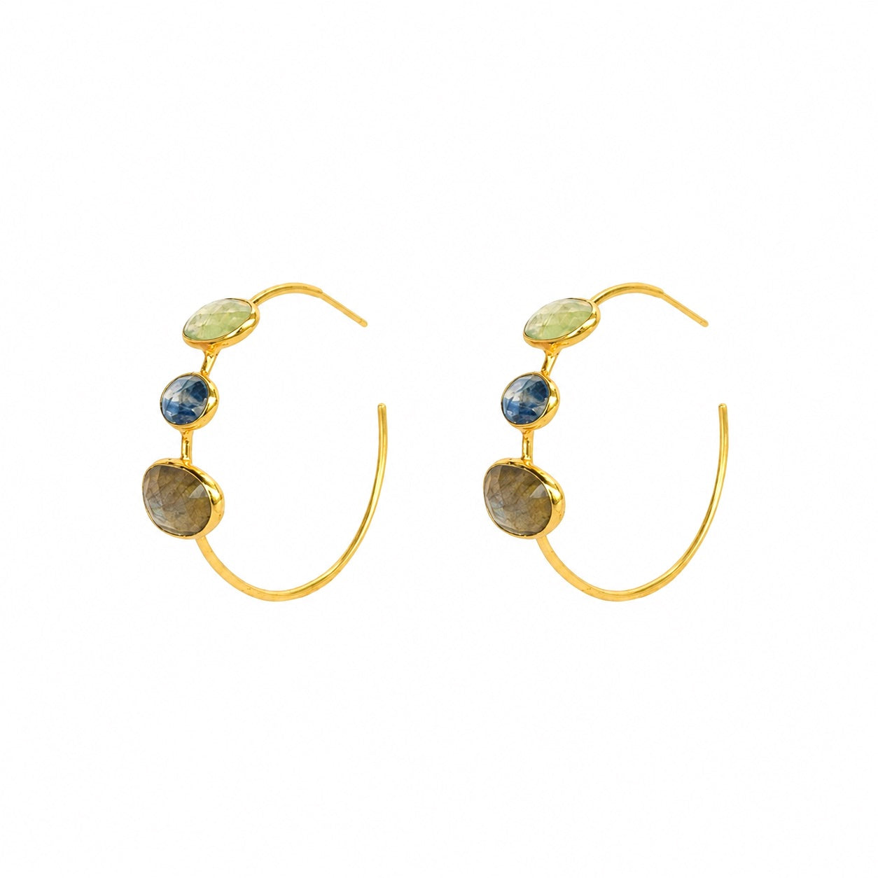 Gemstone Hoops in Labradorite, Green Kyanite & Blue Kyanite