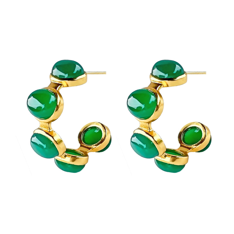 Earrings - Bubble Hoop in Green Onyx