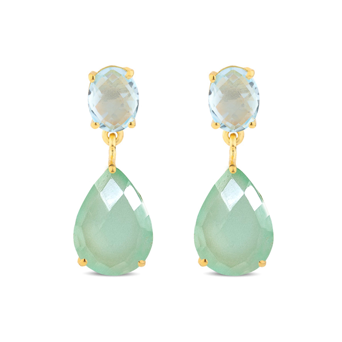 Isolde Earrings in Blue Topaz & Chalcedony