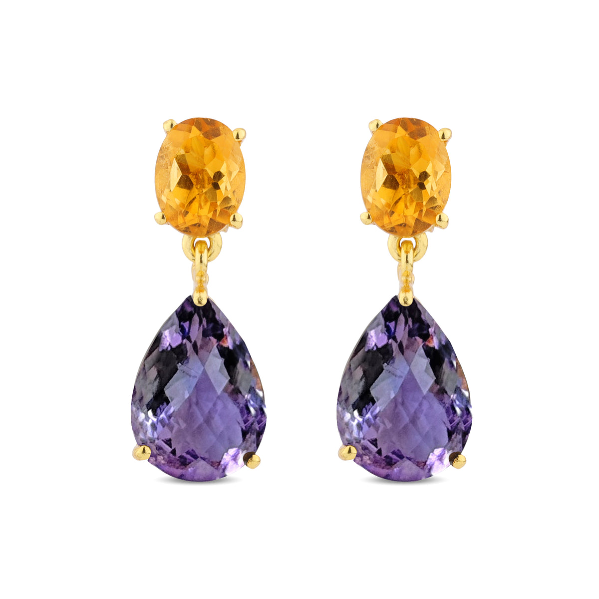 Isolde Earrings in Citrine & Amethyst