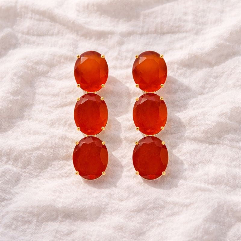 Sabina Earrings in Carnelian in Carnelian, gold plated, handcrafted gemstone earrings Singapore