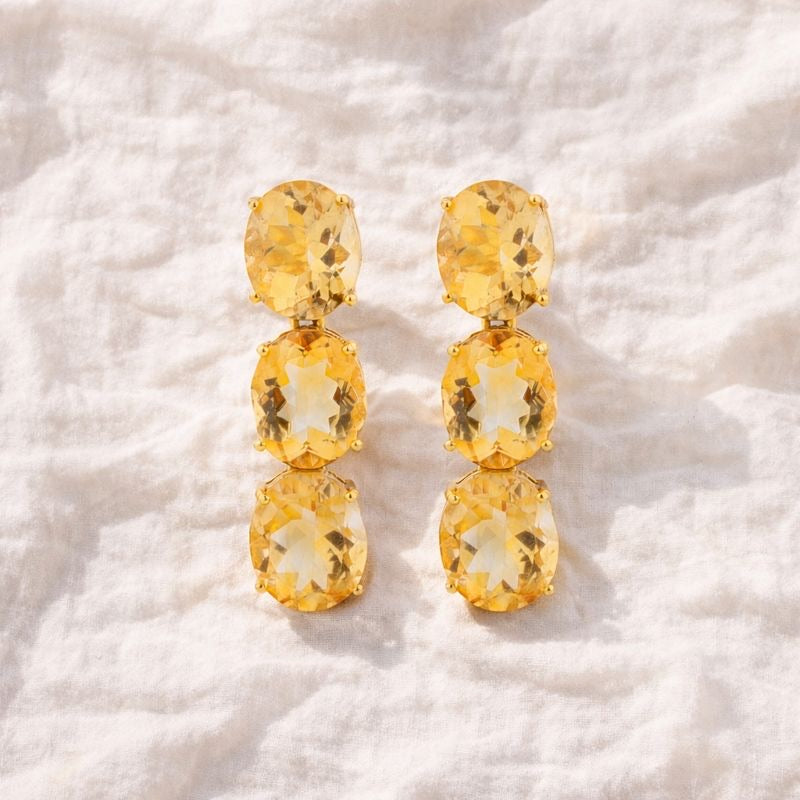 Sabina Earrings in Citrine in Citrine, gold plated, handcrafted gemstone earrings Singapore