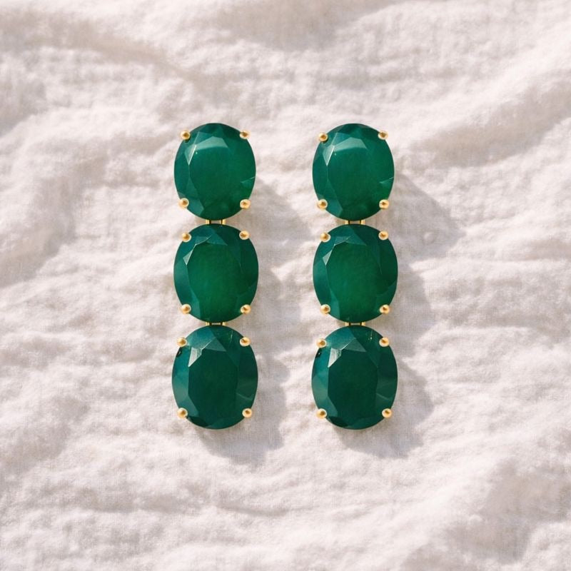 Sabina Earrings in Green Onyx in Green Onyx, gold plated, handcrafted gemstone earrings Singapore