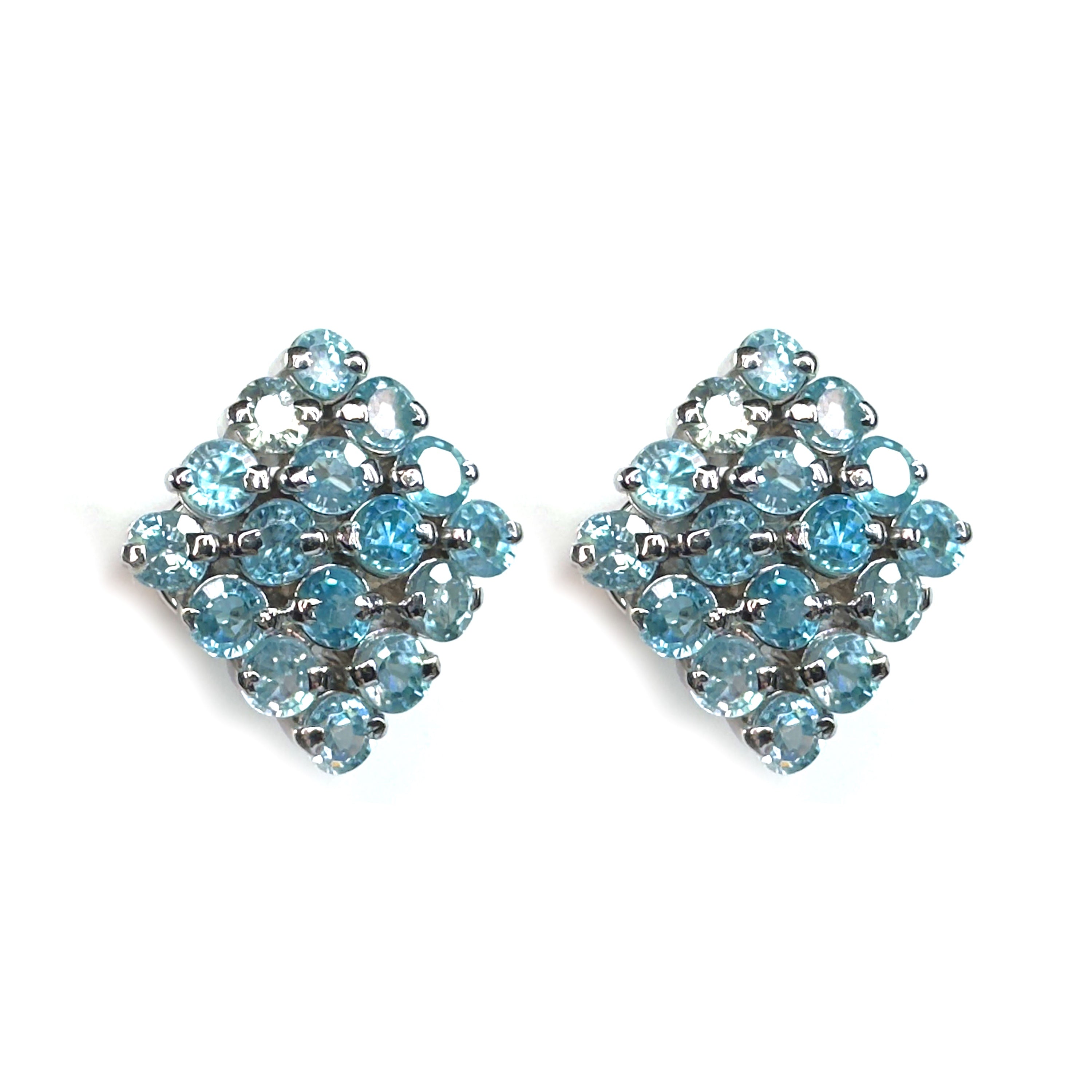 Blue Topaz Diamond Cluster in Blue Topaz, gold plated, handcrafted gemstone earrings Singapore