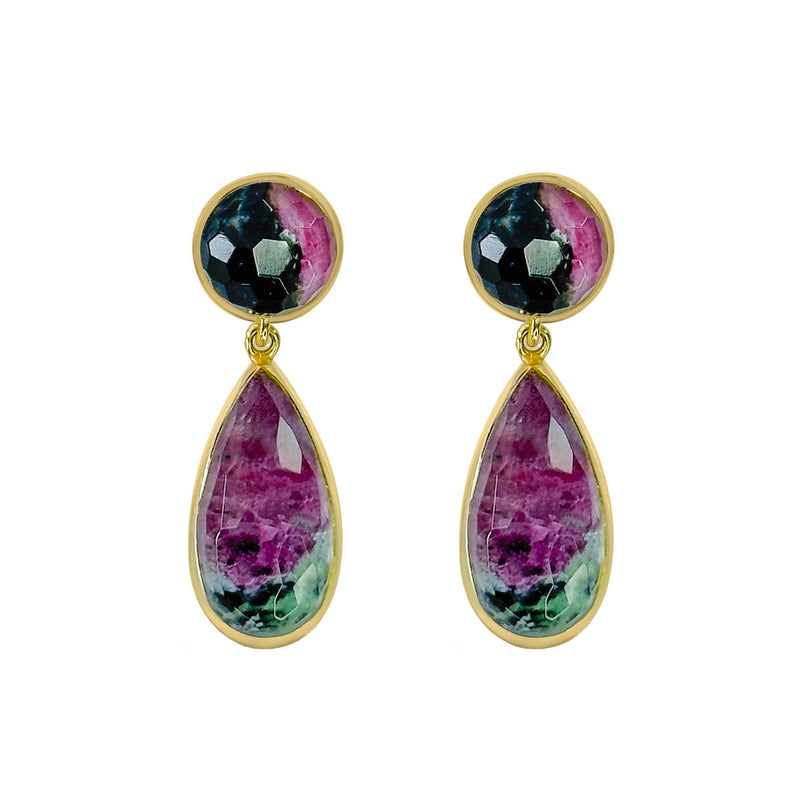 Earrings - Ruby in Ziosite Double Drops