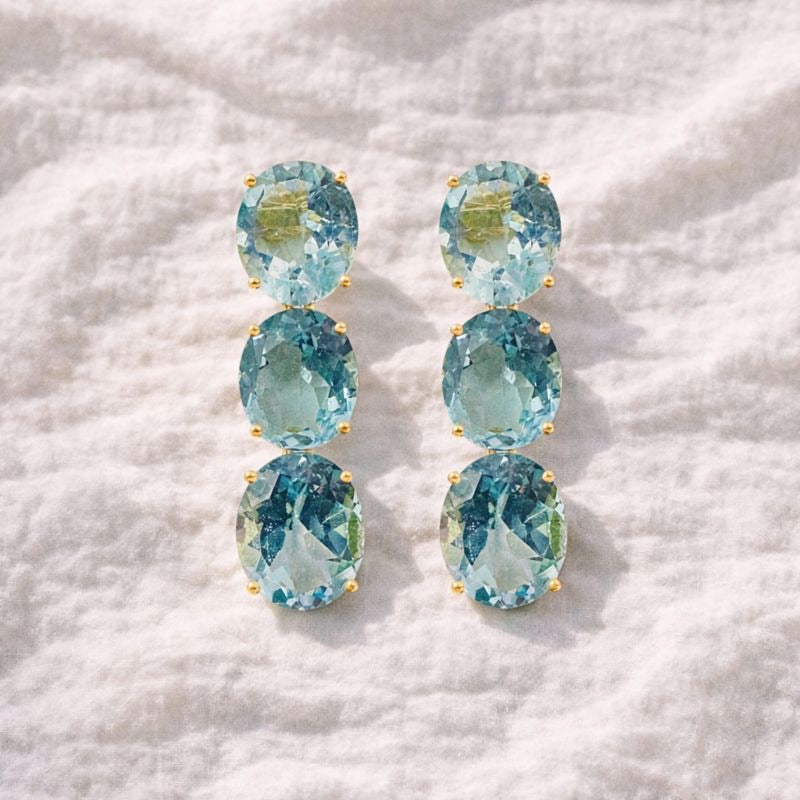 Sabina Earrings in Blue Topaz in Blue Topaz, gold plated, handcrafted gemstone earrings Singapore