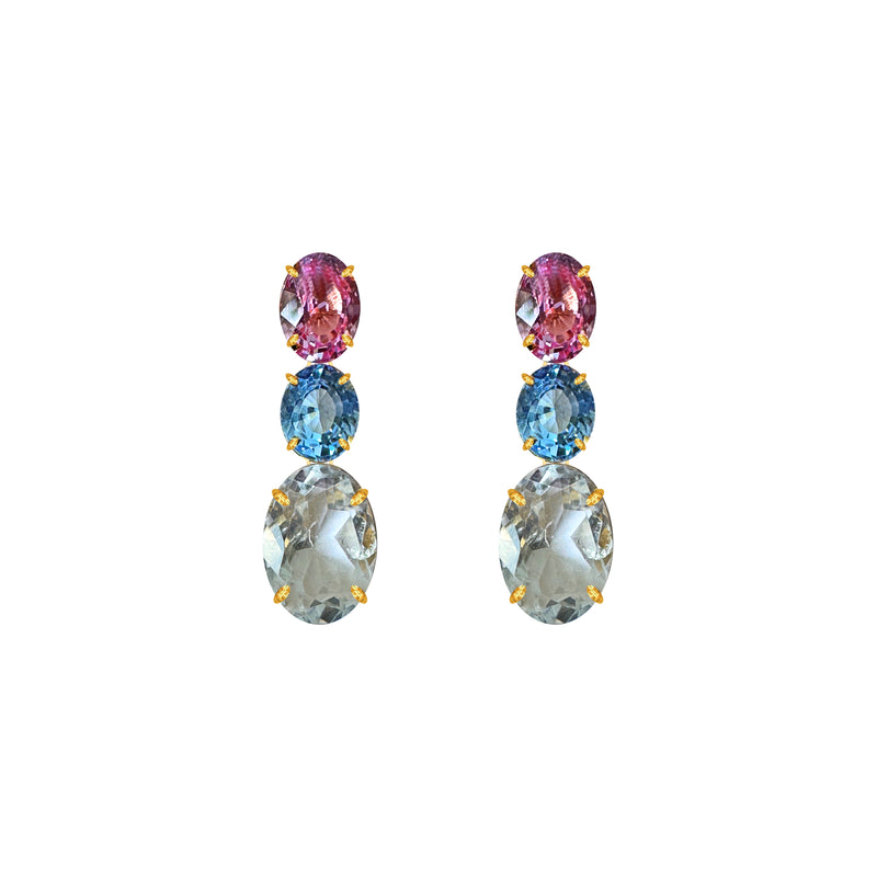 Earrings - Pink Topaz, Blue Topaz & Clear Crystal Quartz Trio