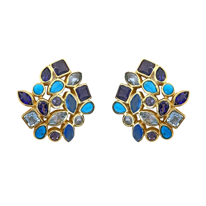 Earrings - Cluster in Mixed Blues