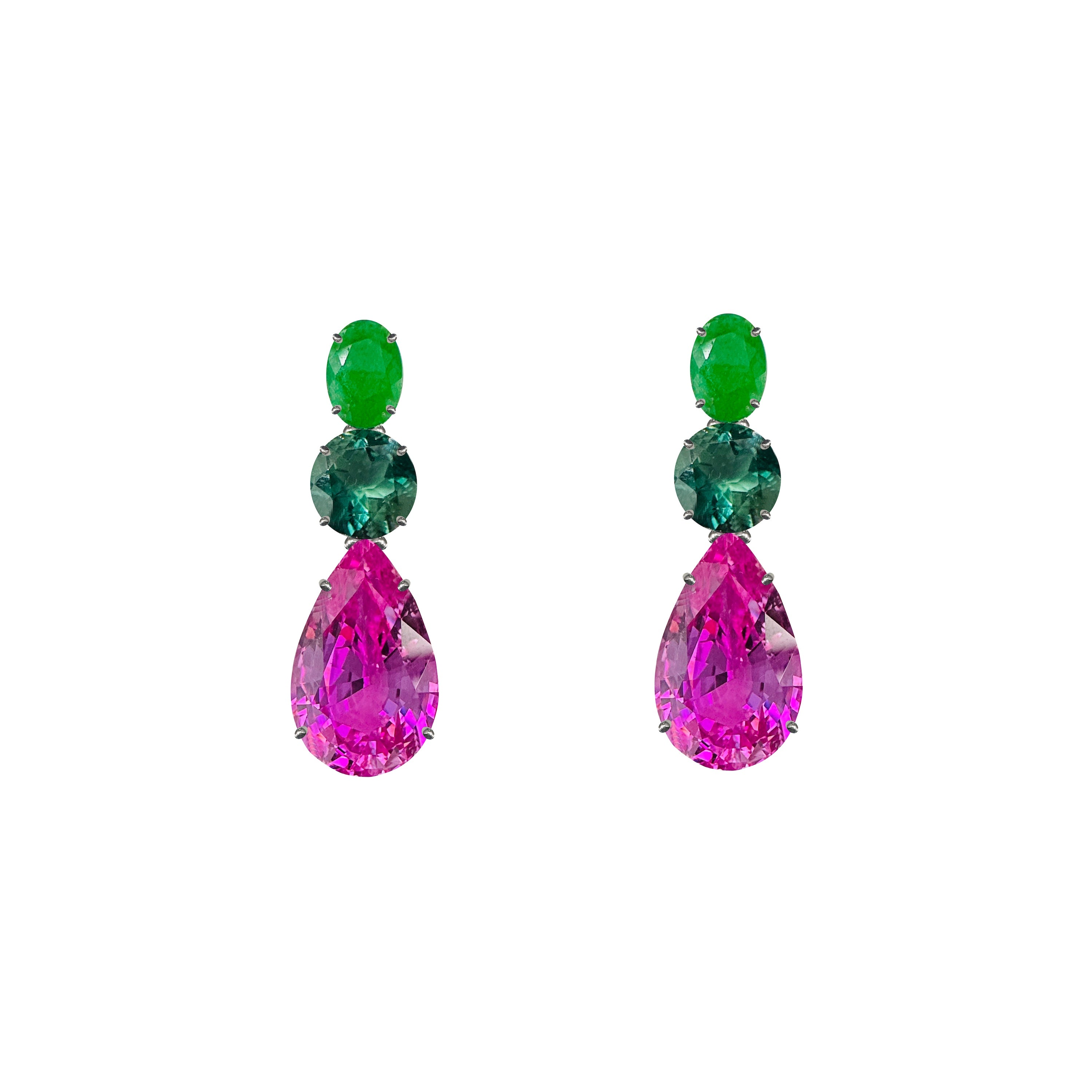Green Onyx, Green Quartz & Pink Topaz Trio in Green Onyx, gold plated, handcrafted gemstone earrings Singapore
