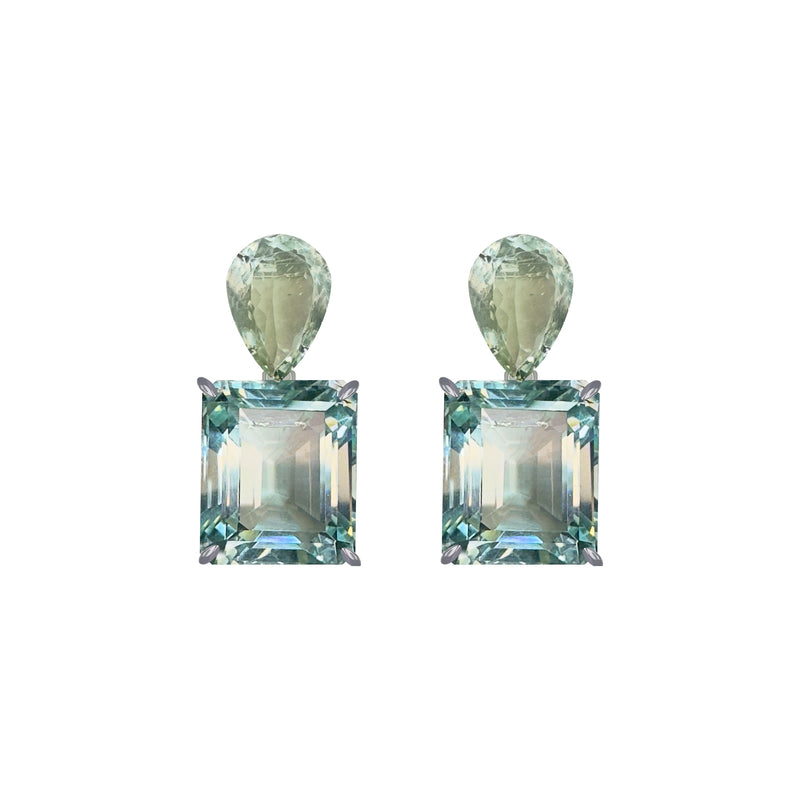 Earrings - Prasiolite & Aquamarine Double Drops
