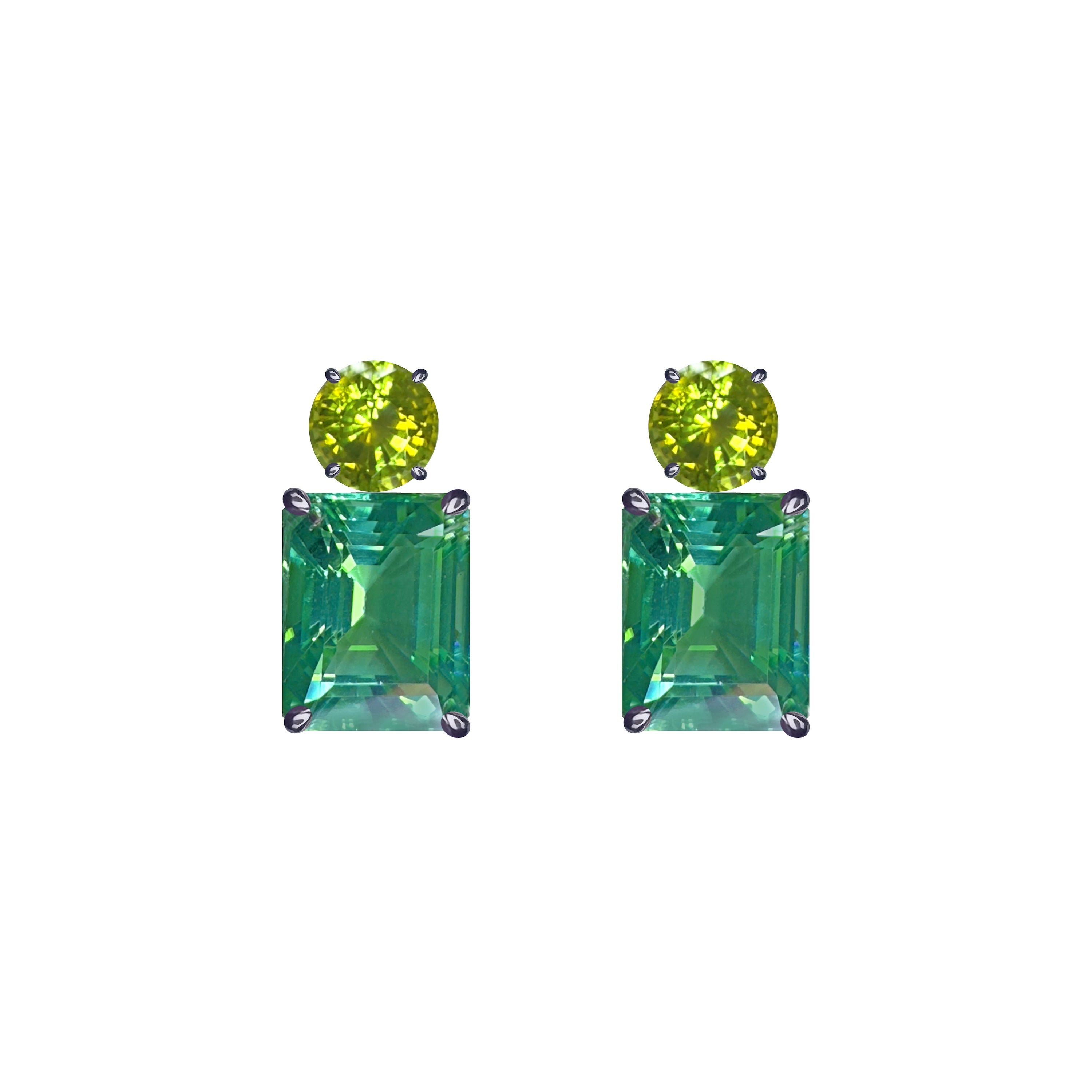 Peridot Quartz & Green Quartz Duo in Peridot, gold plated, handcrafted gemstone earrings Singapore