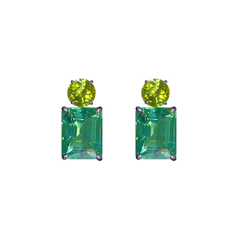 Earrings - Peridot Quartz & Green Quartz Double Drops