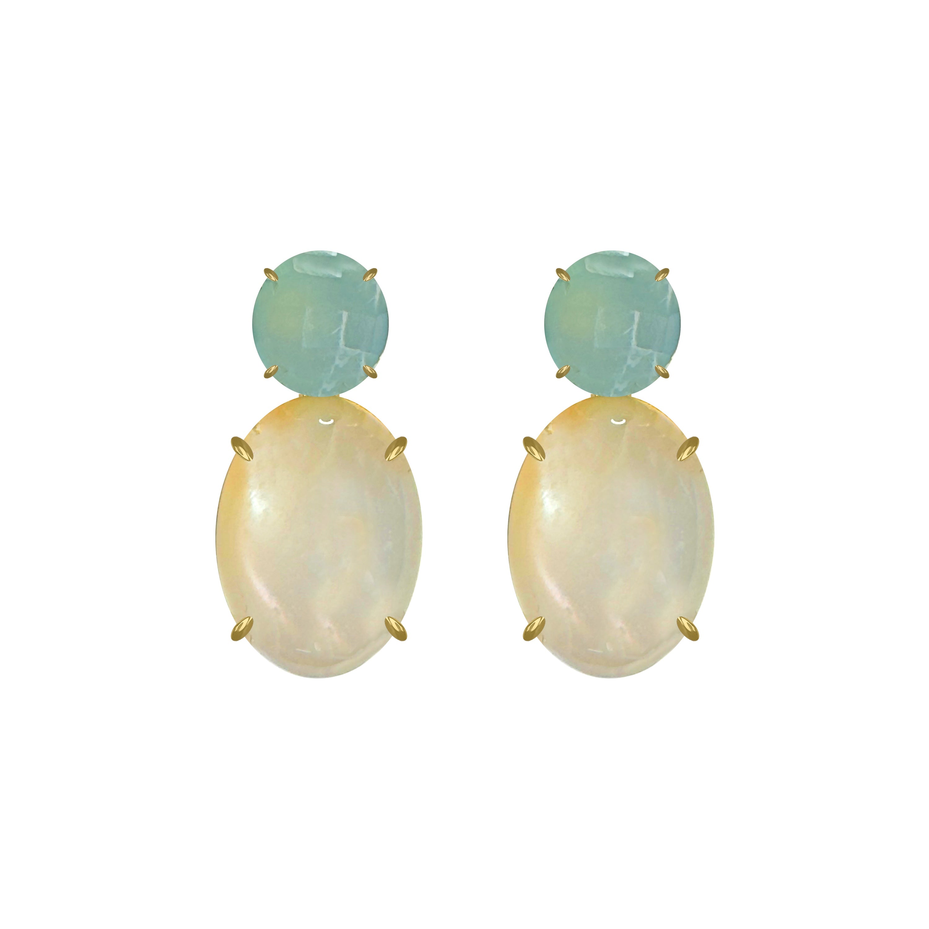 Aqua Chalcedony & Cat's Eye Moonstone Duo in Aqua Chalcedony, gold plated, handcrafted gemstone earrings Singapore