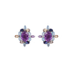 Earrings - Amethyst and Multi Gem Flower