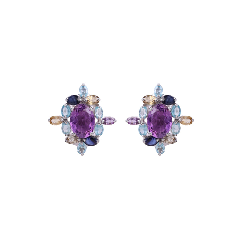 Earrings - Amethyst and Multi Gem Flower