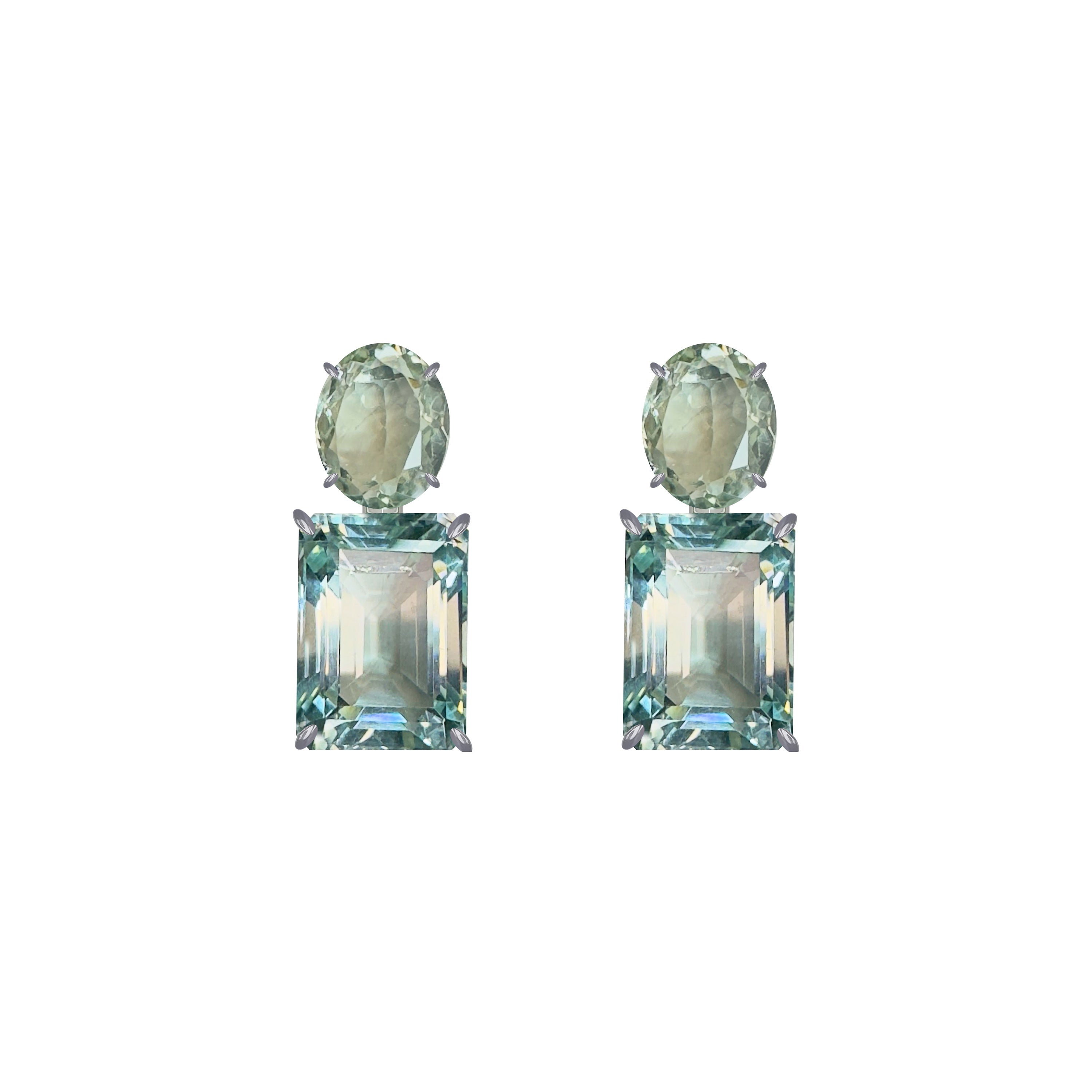 Prasiolite & Aquamarine Duo in Prasiolite, gold plated, handcrafted gemstone earrings Singapore
