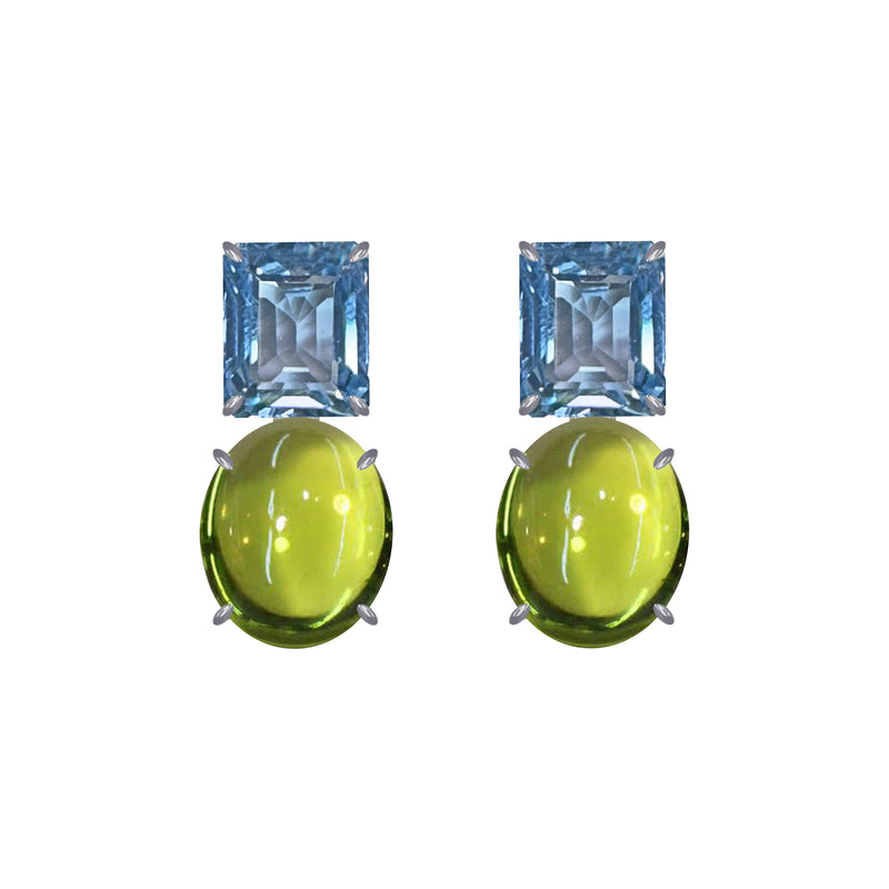 Earrings - Blue Topaz & Peridot Cabochon