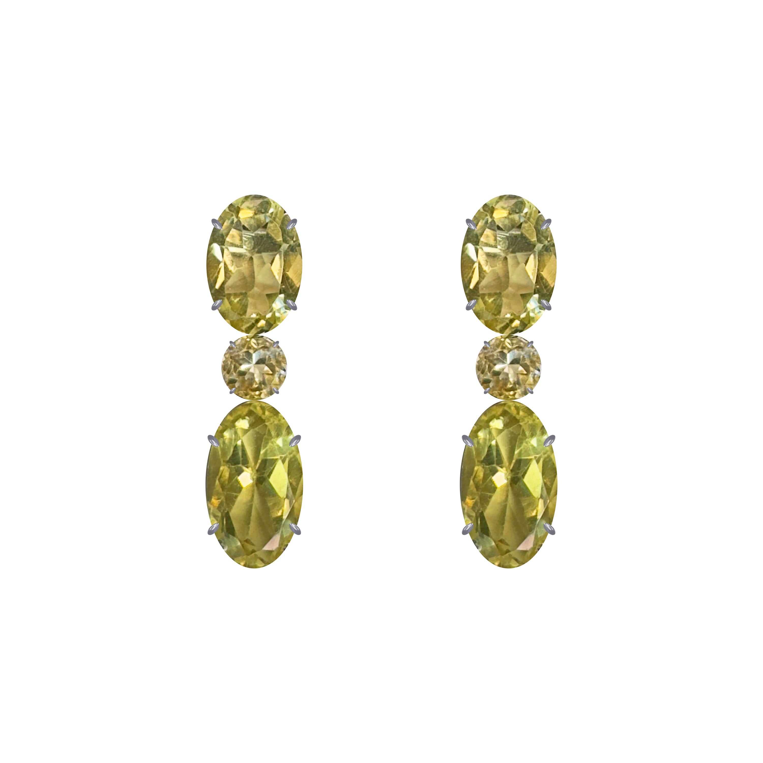 Pair of yellow gemstone earrings on a white background