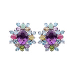 Earrings - Amethyst and Multi Gem Flower
