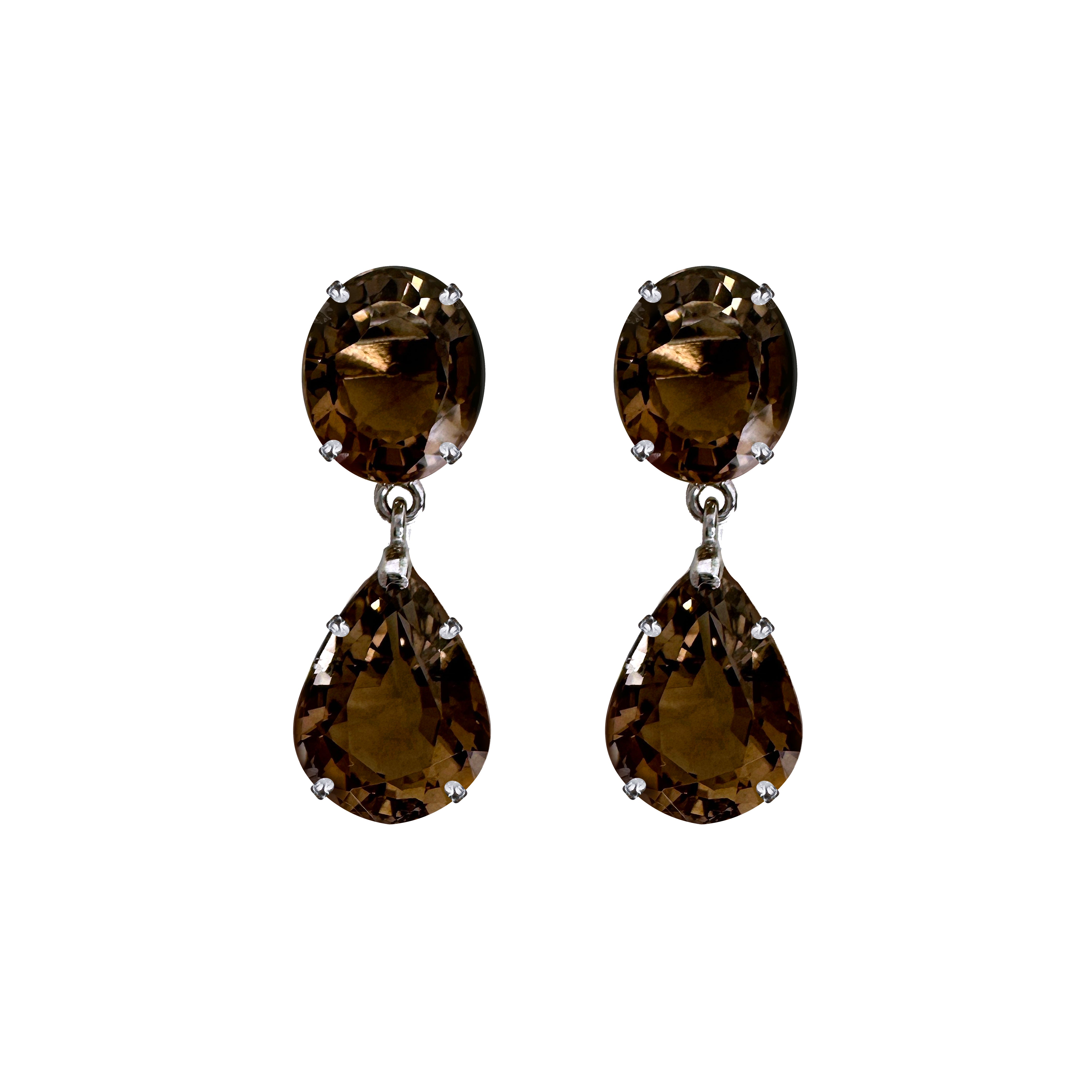 Smoky Quartz Duo in Smoky Quartz, gold plated, handcrafted gemstone earrings Singapore