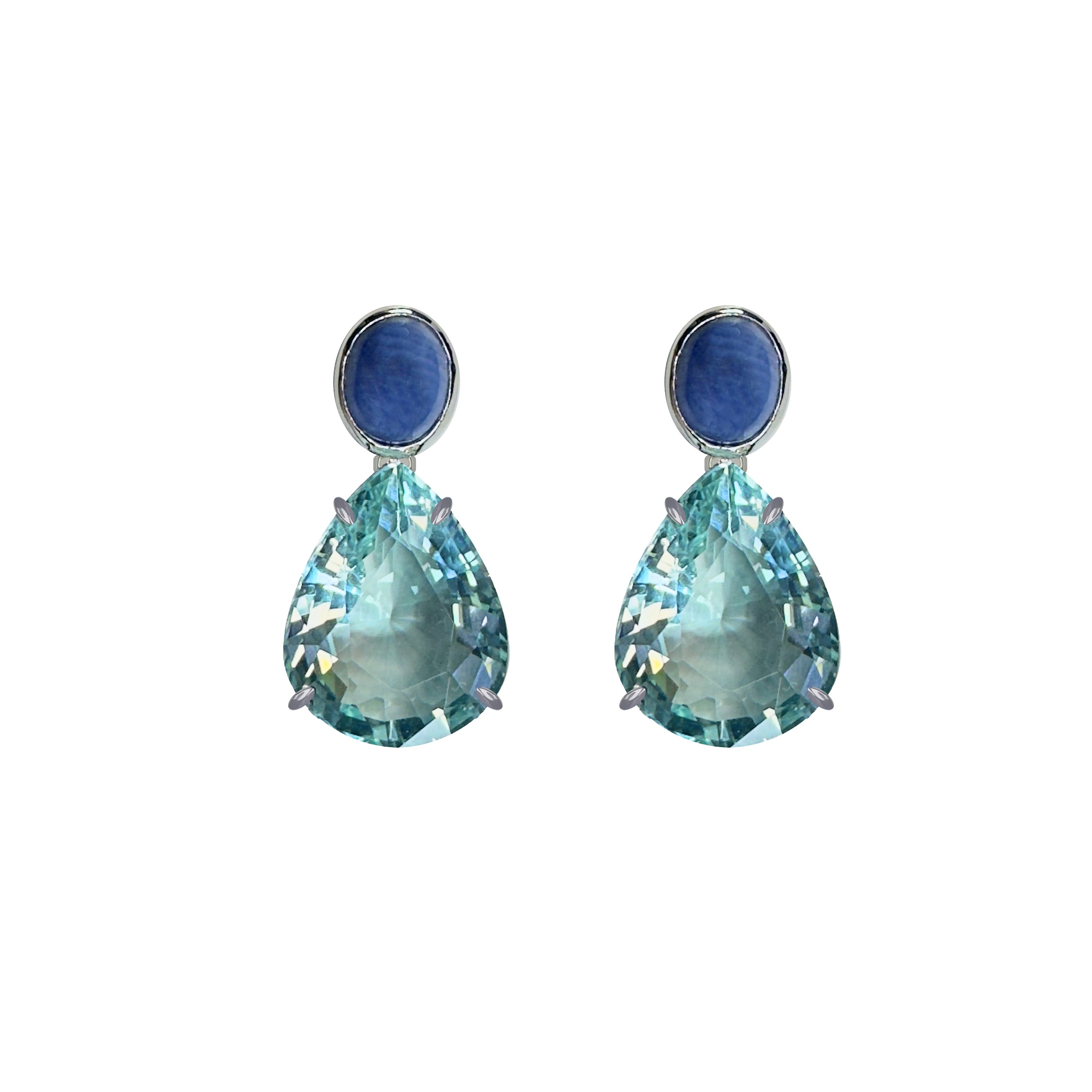 Sapphire & Aquamarine Teardrops in Blue Sapphire, gold plated, handcrafted gemstone earrings Singapore