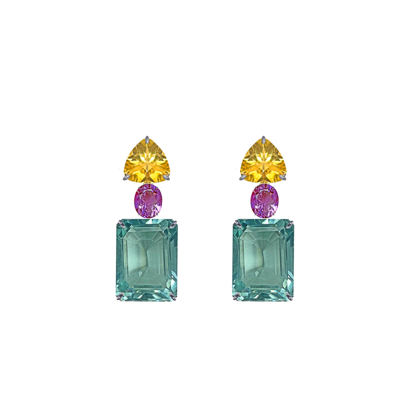 Earrings - Citrine, Pink Topaz & Aquamarine Trio
