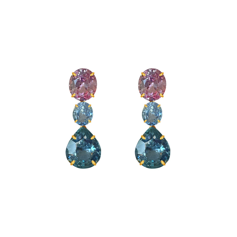 Earrings - Pink Topaz & Blue Topaz Trio