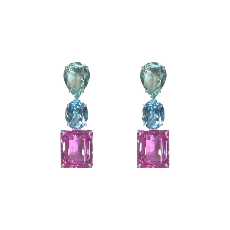 Earrings - Prasiolite, Blue Topaz & Pink Topaz