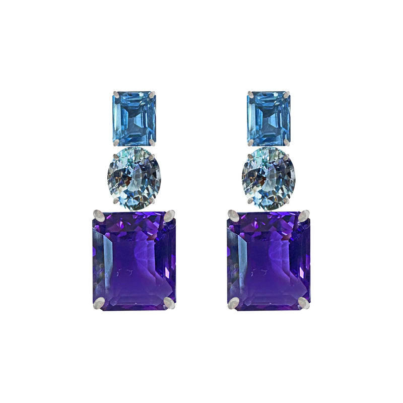 Earrings - Blue Topaz & Amethyst Trio