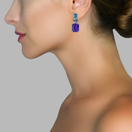 Earrings - Blue Topaz & Amethyst Trio