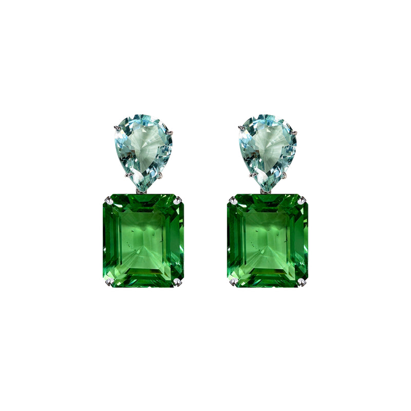 Earrings - Aquamarine & Green Quartz