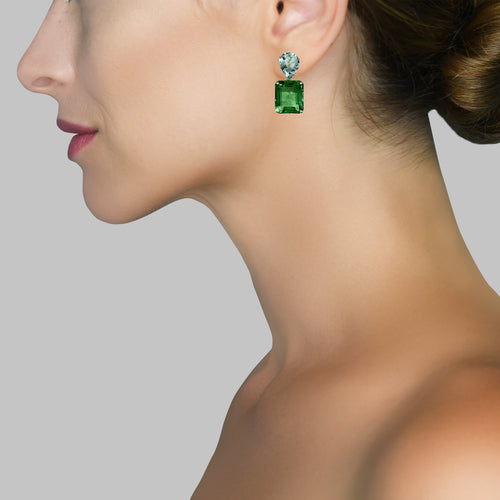 Earrings - Aquamarine & Green Quartz