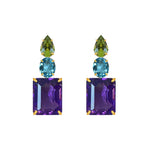 Earrings - Peridot, Blue Topaz & Amethyst Trio