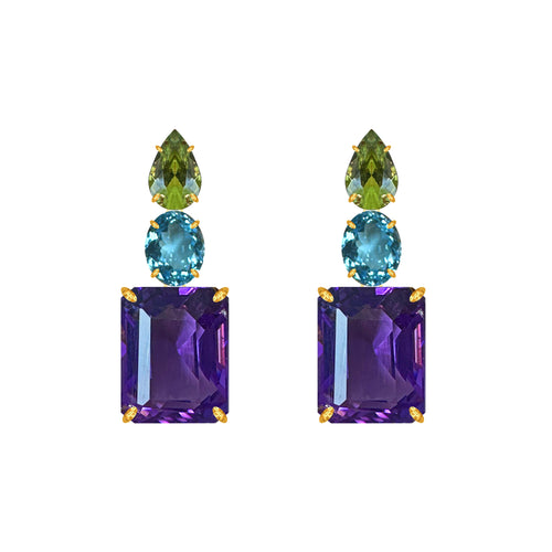 Earrings - Peridot, Blue Topaz & Amethyst Trio