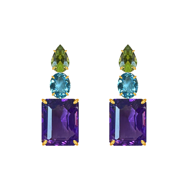 Earrings - Peridot, Blue Topaz & Amethyst Trio